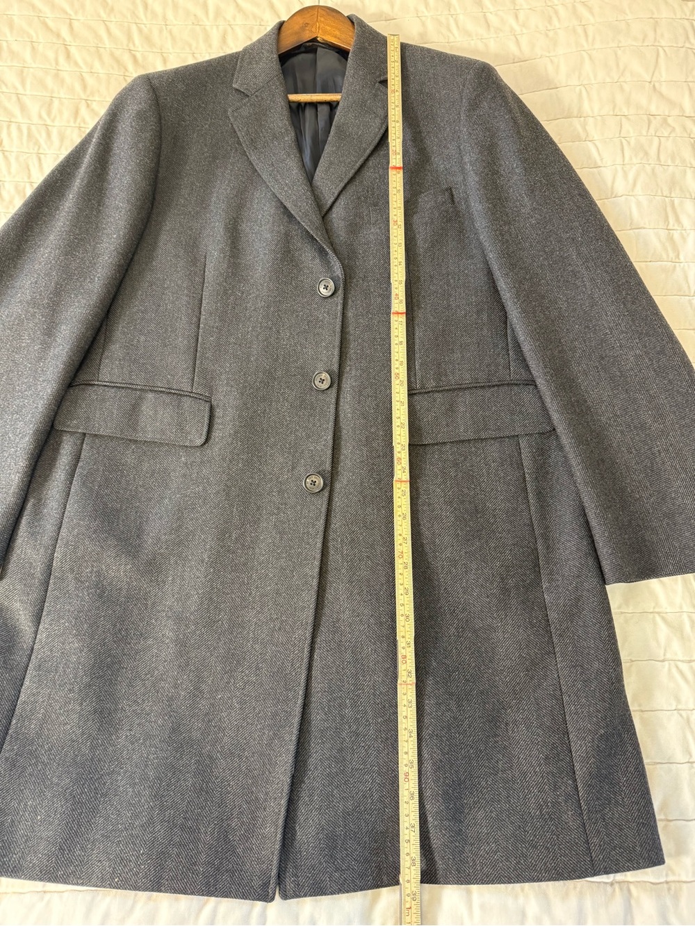 Brooks Brothers Dark Gray Wide Herringbone 100% Italian Wool Blend Overcoat- 44R - Picture 9 of 15